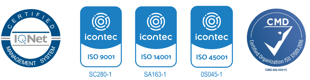 Certificaciones ISO 45001:2015, ISO 9001:2015, ISO 14001:2015 e ISO 37001: 2016