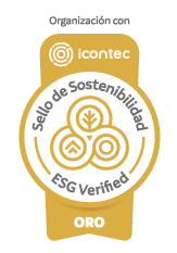Sello de sostenibilidad nivel ORO del ICONTEC. Muestra nuestra madurez estratégica en términos de sostenibilidad